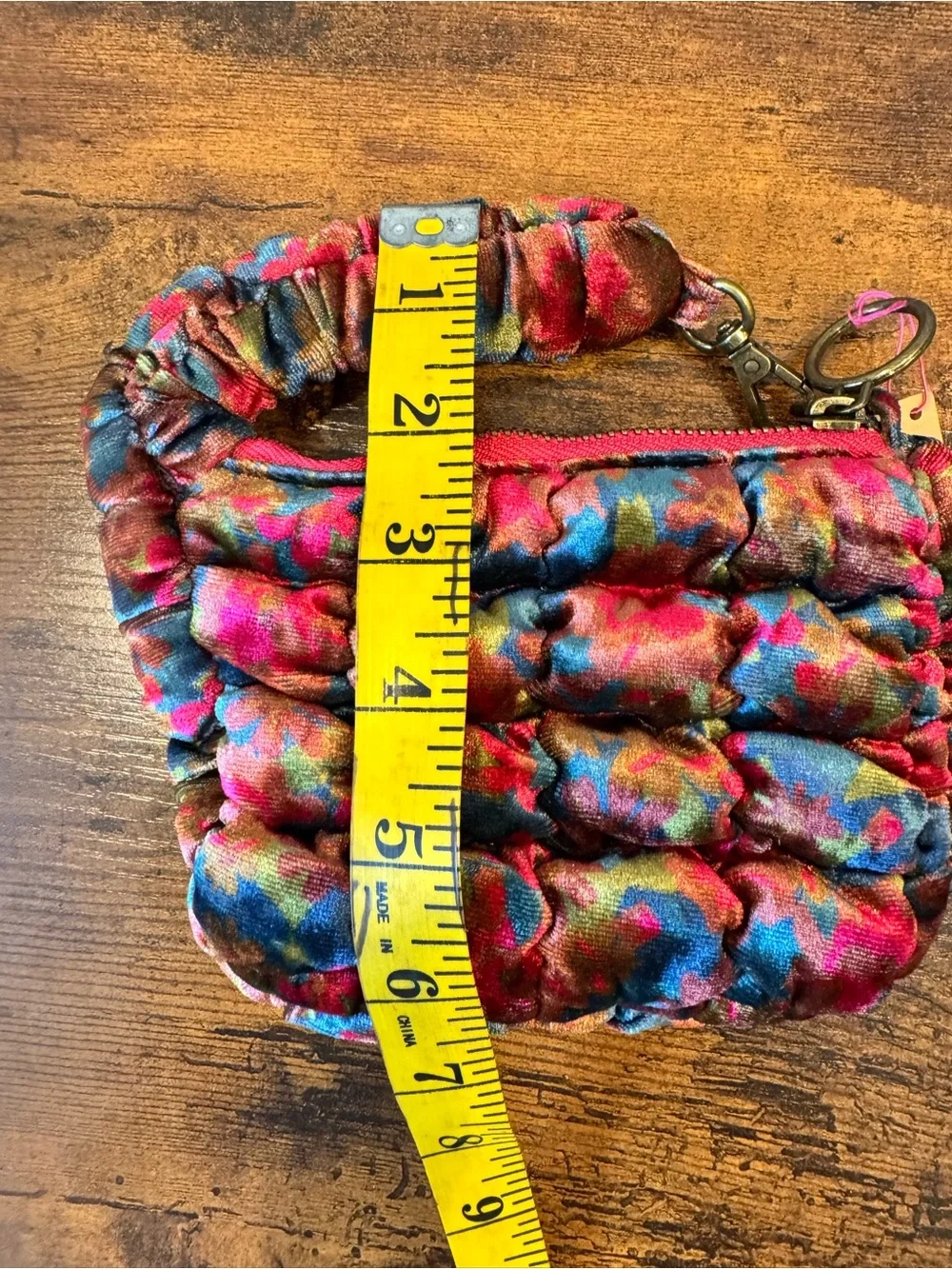 Natural Life Puffy Mini Clip On Pouch Teal/Pink Velvet Floral NWT